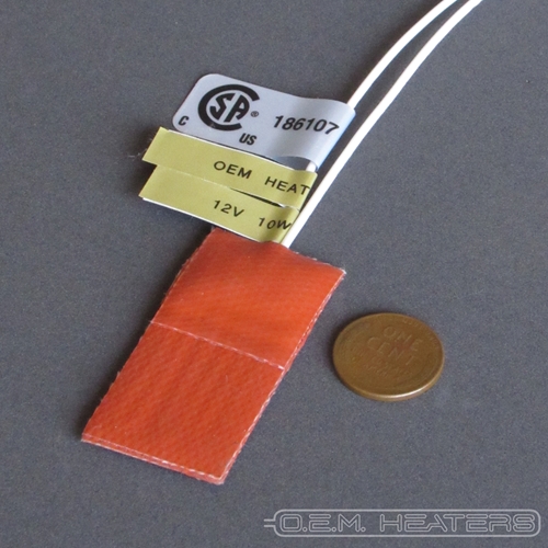 OEM Heaters - Silicone Rubber Heater: 1" x 2" Rectangular, for 12V  AC/DC, 10W, 6" Leads